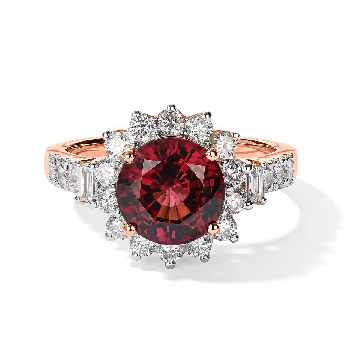 Certified and Appraised 10K Rose Gold AAA Tanzanian Raspberry Garnet, Luxuriant Lab Grown Diamond (G-H, SI) (0.75cts) Ring (Size 10.0) 3.50 ctw