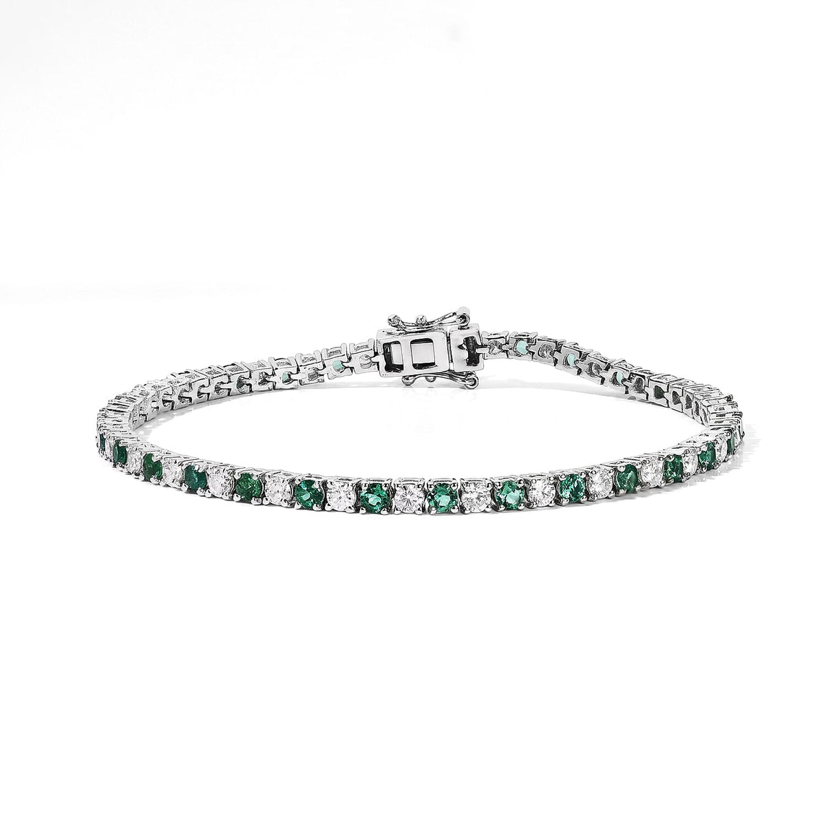 EverTrue Lab Grown Emerald and Moissanite 5.25 ctw Cluster Bracelet in Platinum Bond (6.50 In)