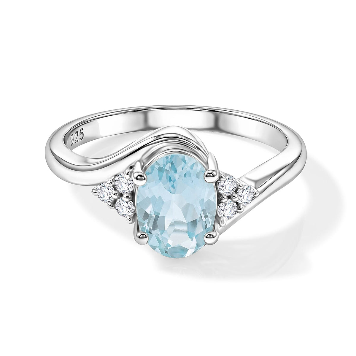 Aquamarine, Simulated Diamond Ring in Sterling Silver (Size 7.0) 1.26 ctw