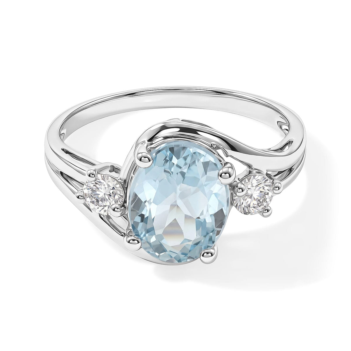 Blue Topaz, Simulated Diamond Ring in Sterling Silver (Size 6.0) 2.12 ctw