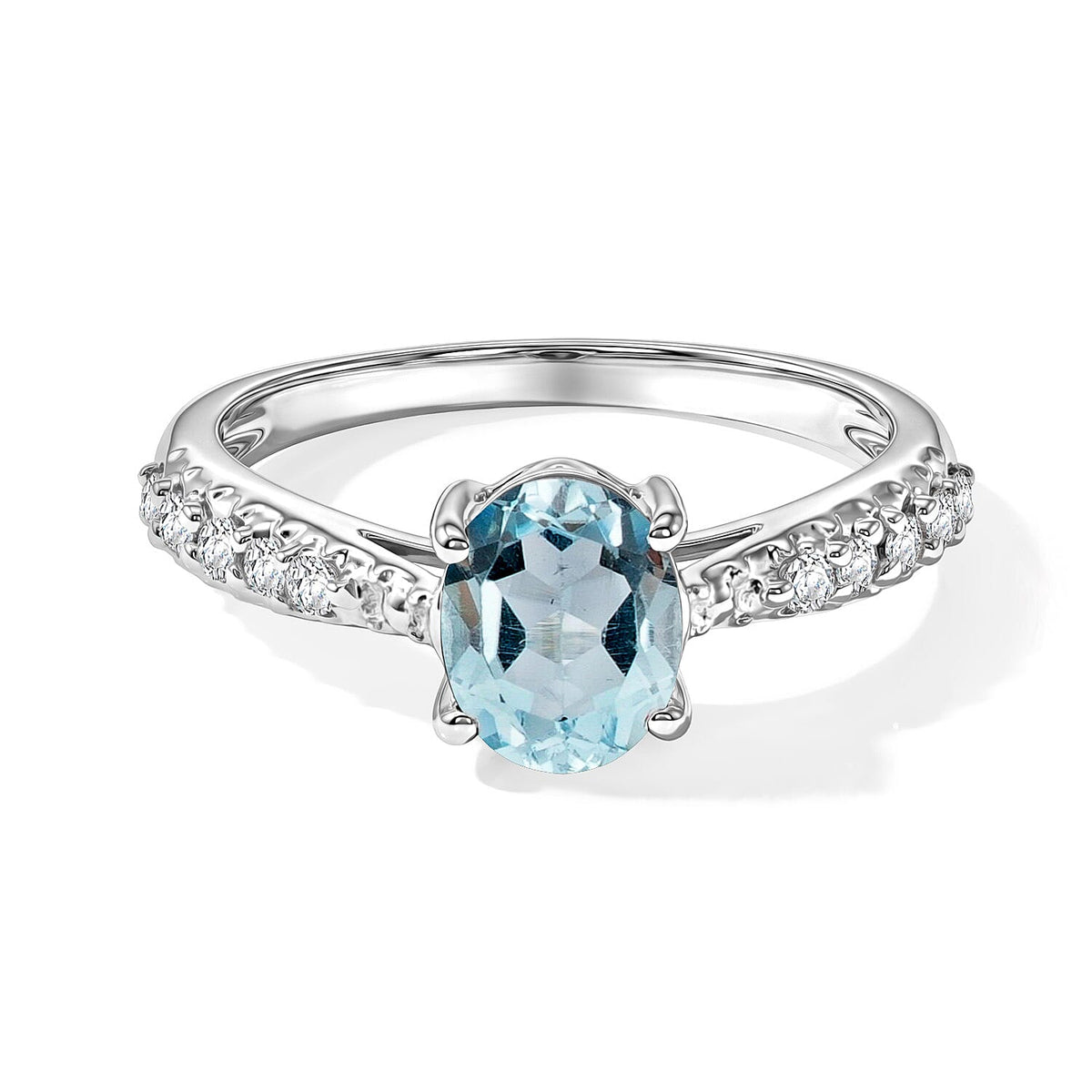 Aquamarine, Simulated Diamond Ring in Sterling Silver (Size 7.0) 1.32 ctw