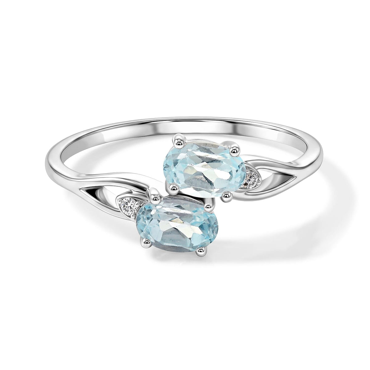 Aquamarine, Simulated Diamond Ring in Sterling Silver (Size 7.0) 1.12 ctw