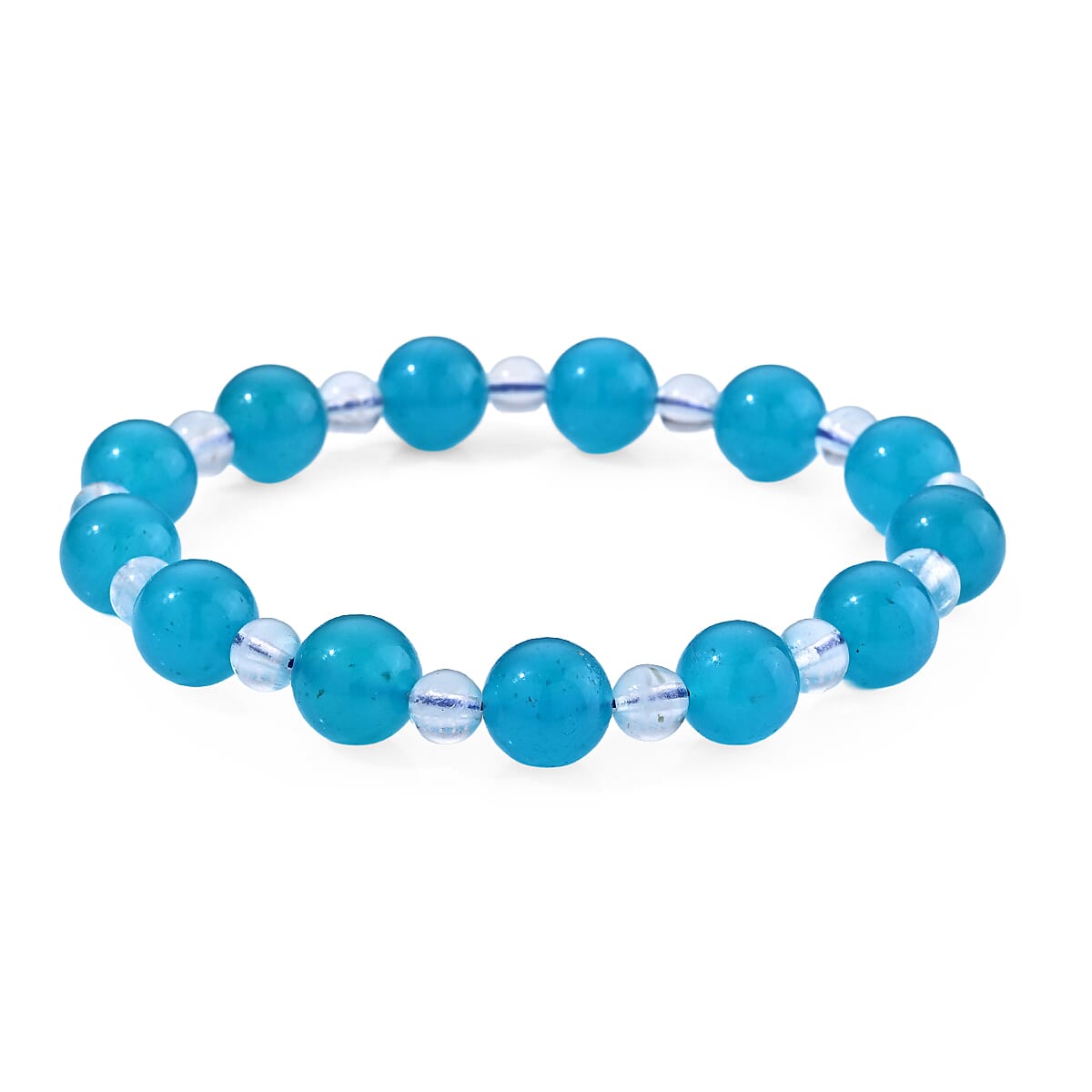 Amazonite and Rainbow Moonstone 80.00 ctw Beaded Stretchable Bracelet