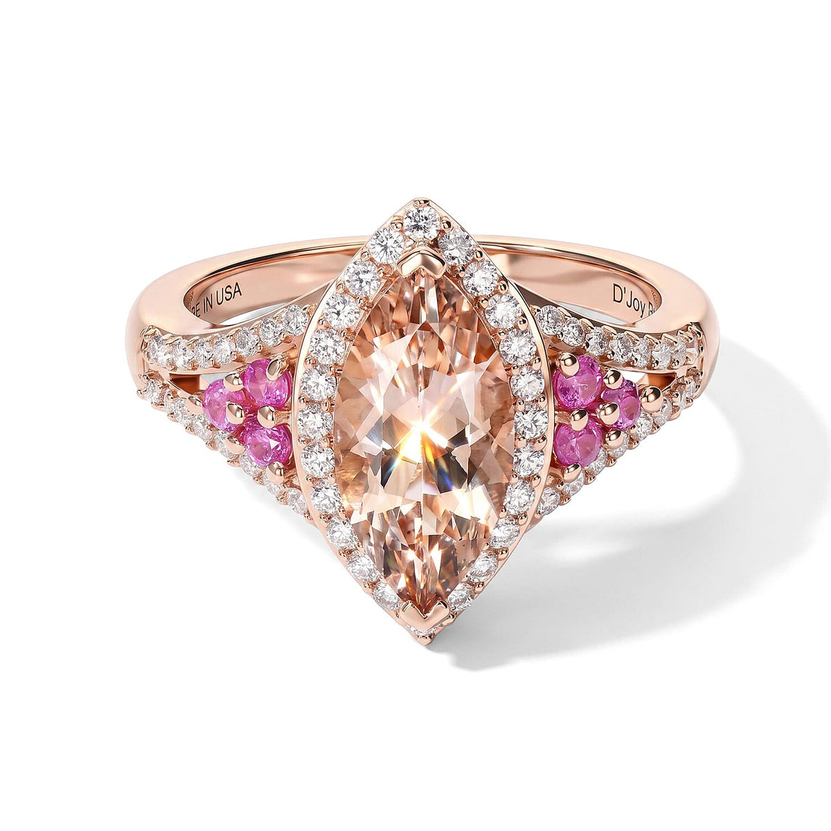 D''Joy Premium Marropino Morganite and Multi Gemstone 2.15 ctw Ring in 18K Vermeil Rose Gold Over Sterling Silver (Size 10.0)