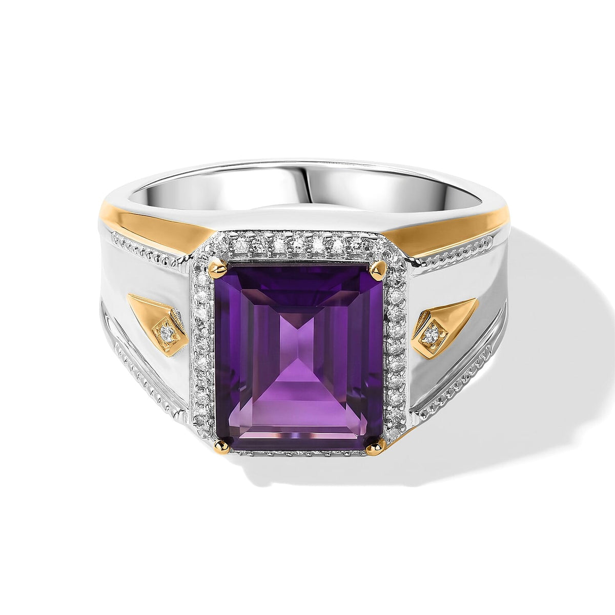 EverTrue African Amethyst and Moissanite 5.80 ctw Men's Ring in 18K YG Plated and Platinum Bond (Size 12.0)