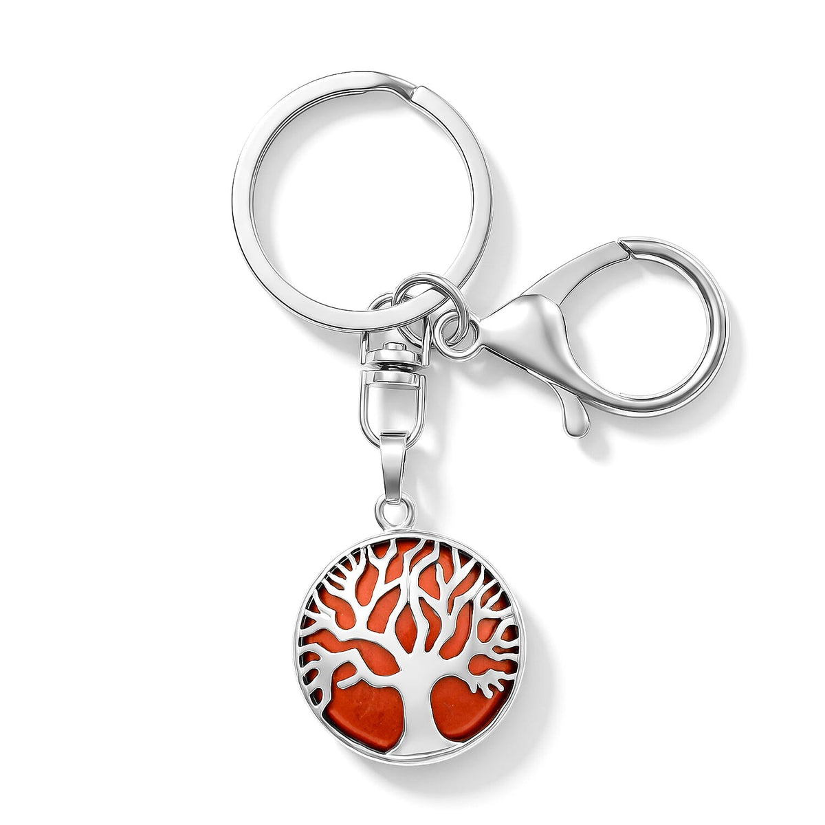 Red Jasper 20.00 ctw Tree of Life Keychain in Silvertone