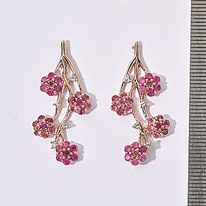 D'Joy Niassa Ruby , White Zircon Fancy Earring in 18K Vermeil YG Sterling Silver 2.61 ctw
