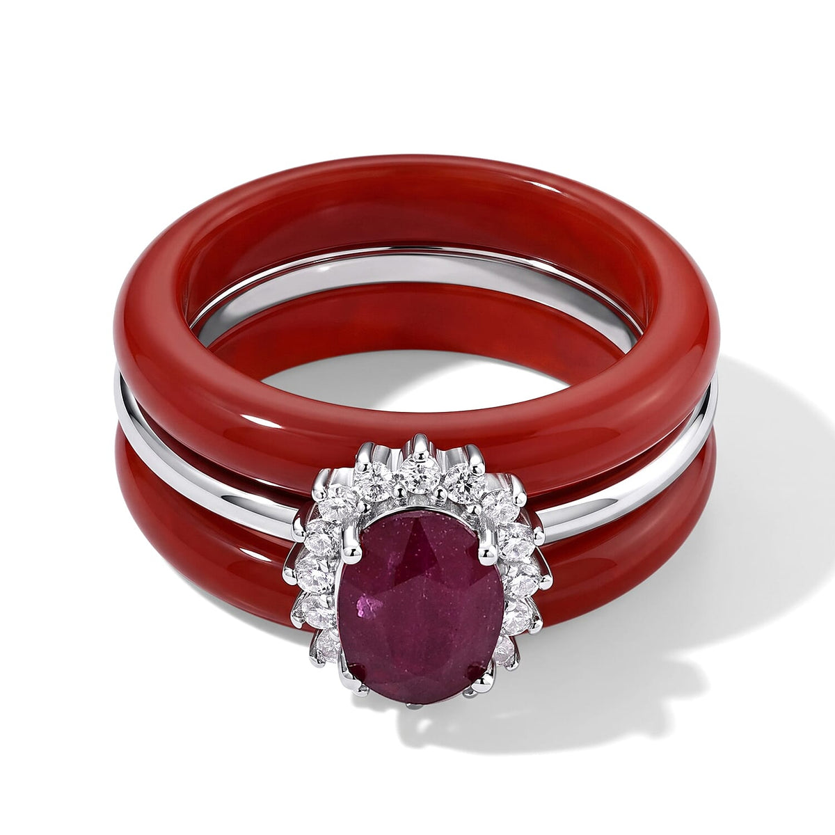 D''Joy Red Jade, Multi Gemstone Stackable Ring in Rhodium Over Sterling Silver (Size 10.0) 19.65 ctw