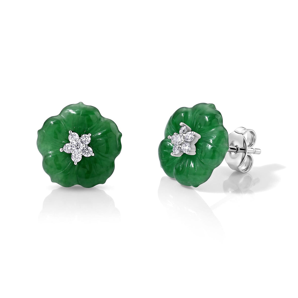 D''Joy Green Jade (D) and Moissanite 11.10 ctw Earrings in Rhodium Over Sterling Silver
