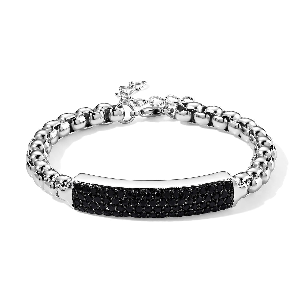 EverTrue Thai Black Spinel ID Bar Bracelet in Dualtone (8.00 In) 6.90 ctw