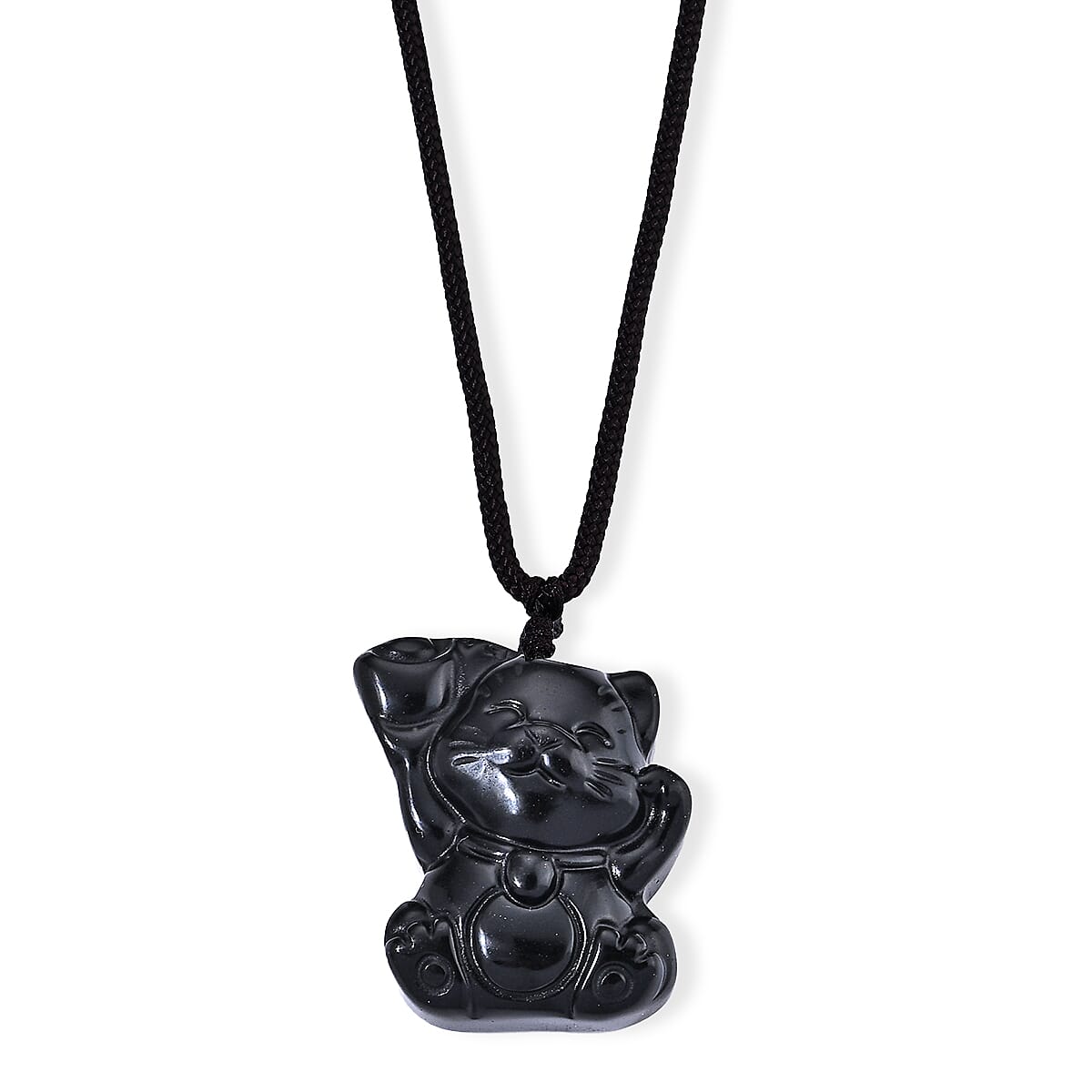 Black Obsidian 63.00 ctw Wolf Pendant Woven Necklace (26 Inches)