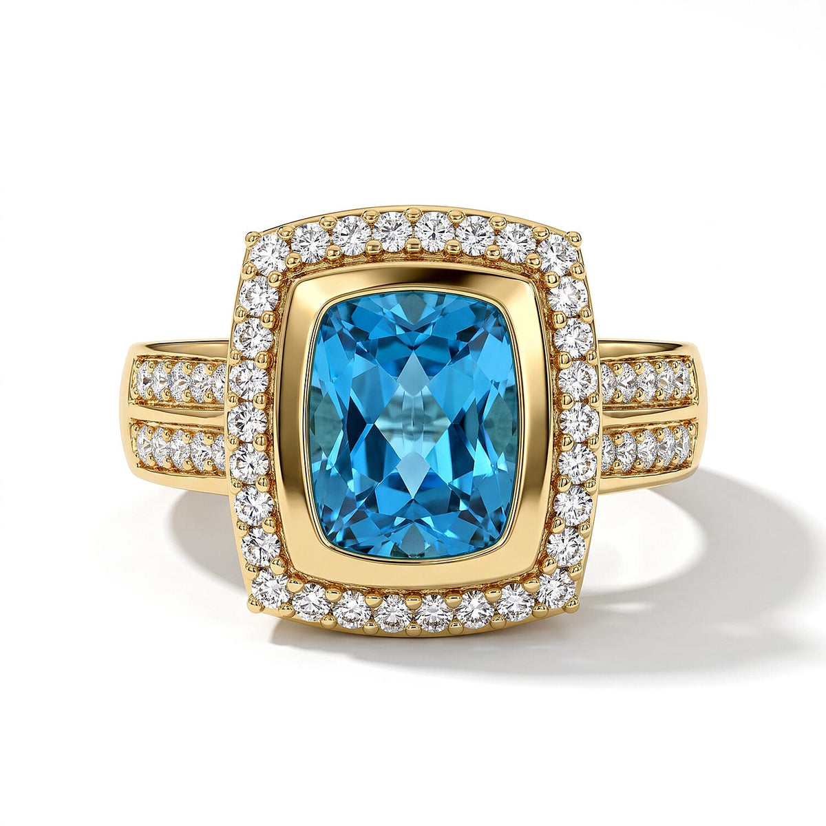 D''Joy Premium Swiss Blue Topaz and Moissanite 4.15 ctw Ring in 18K Vermeil Yellow Gold Over Sterling Silver (Size 7.0)