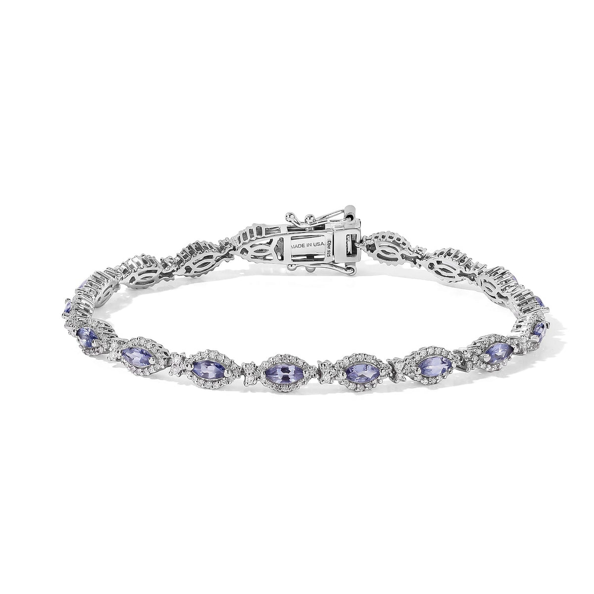 D'Joy Premium Tanzanite, Moissanite Bracelet in Rhodium Over Sterling Silver (6.50 In) 3.70 ctw