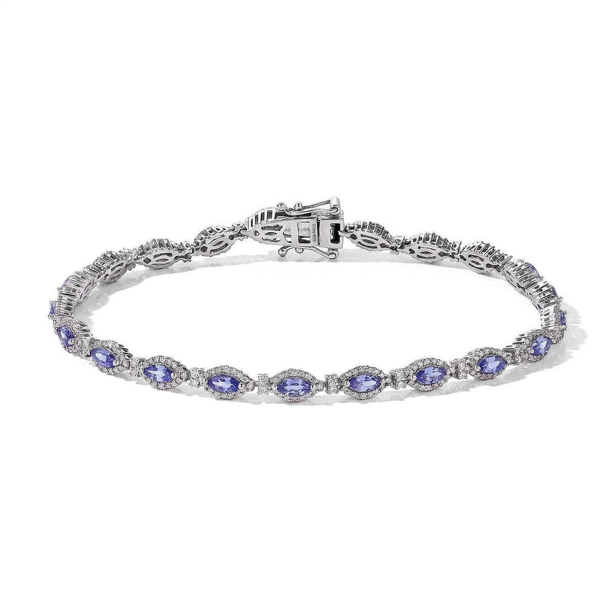 D'Joy Premium Tanzanite, Moissanite Bracelet in Rhodium Over Sterling Silver (6.50 In) 3.70 ctw