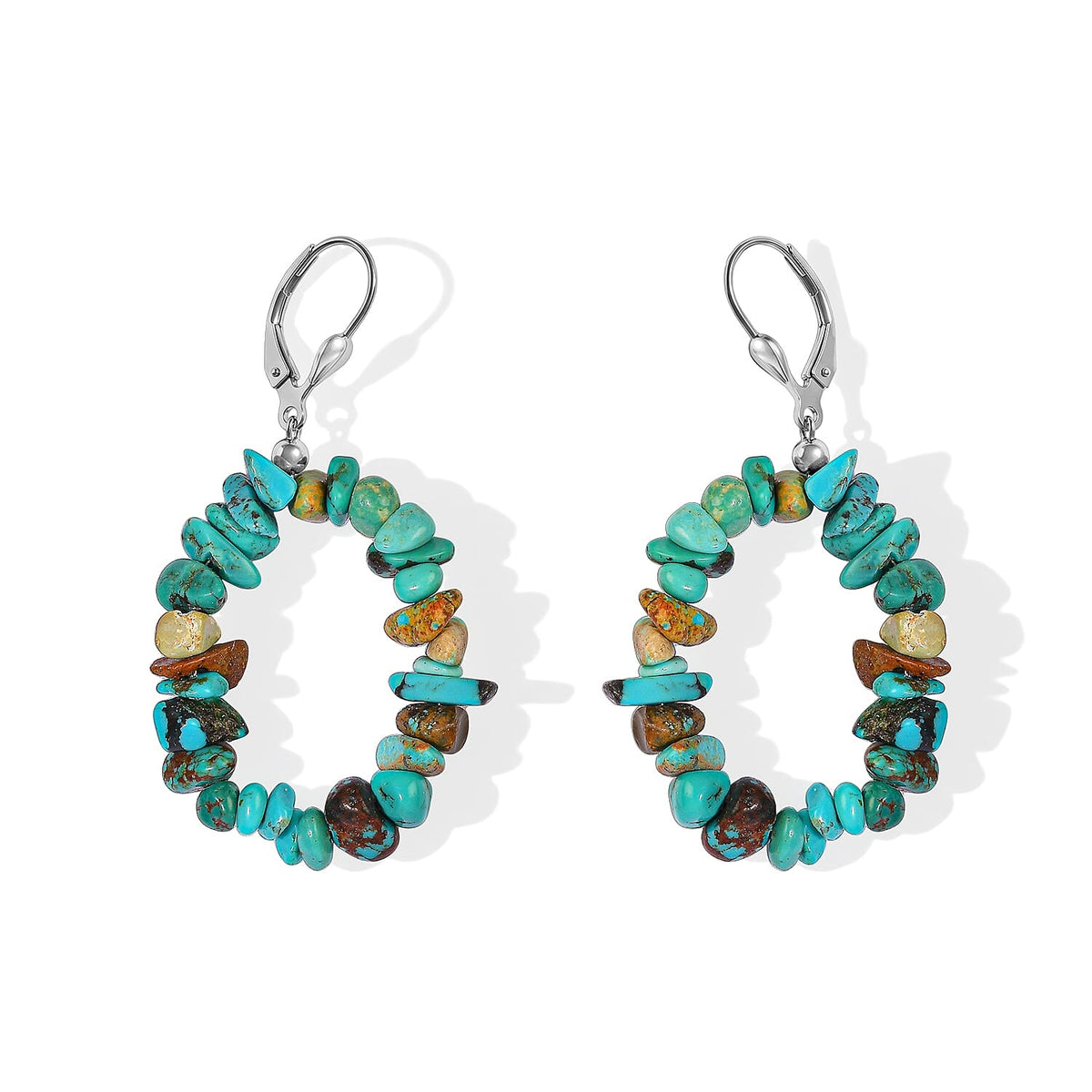 D''Joy Royal Hubei Blue Turquoise 35.00 ctw Earrings in Rhodium Over Sterling Silver