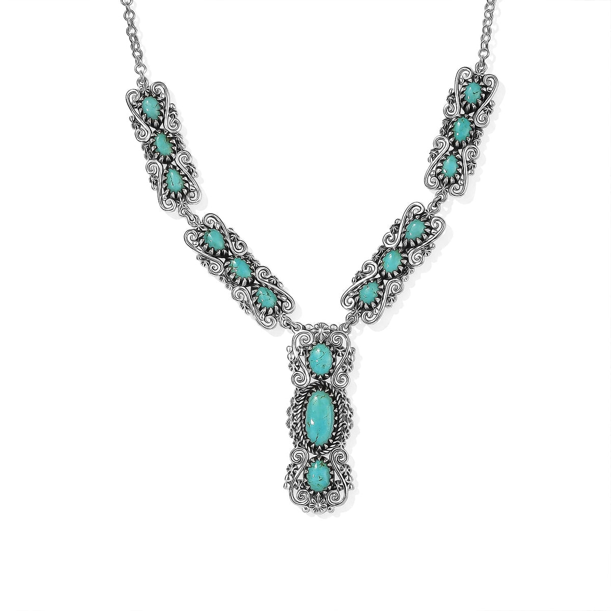D''Joy Artisan Crafted Premium Tahoe Nevada Turquoise Necklace (18 Inches) in Sterling Silver 9.10 ctw