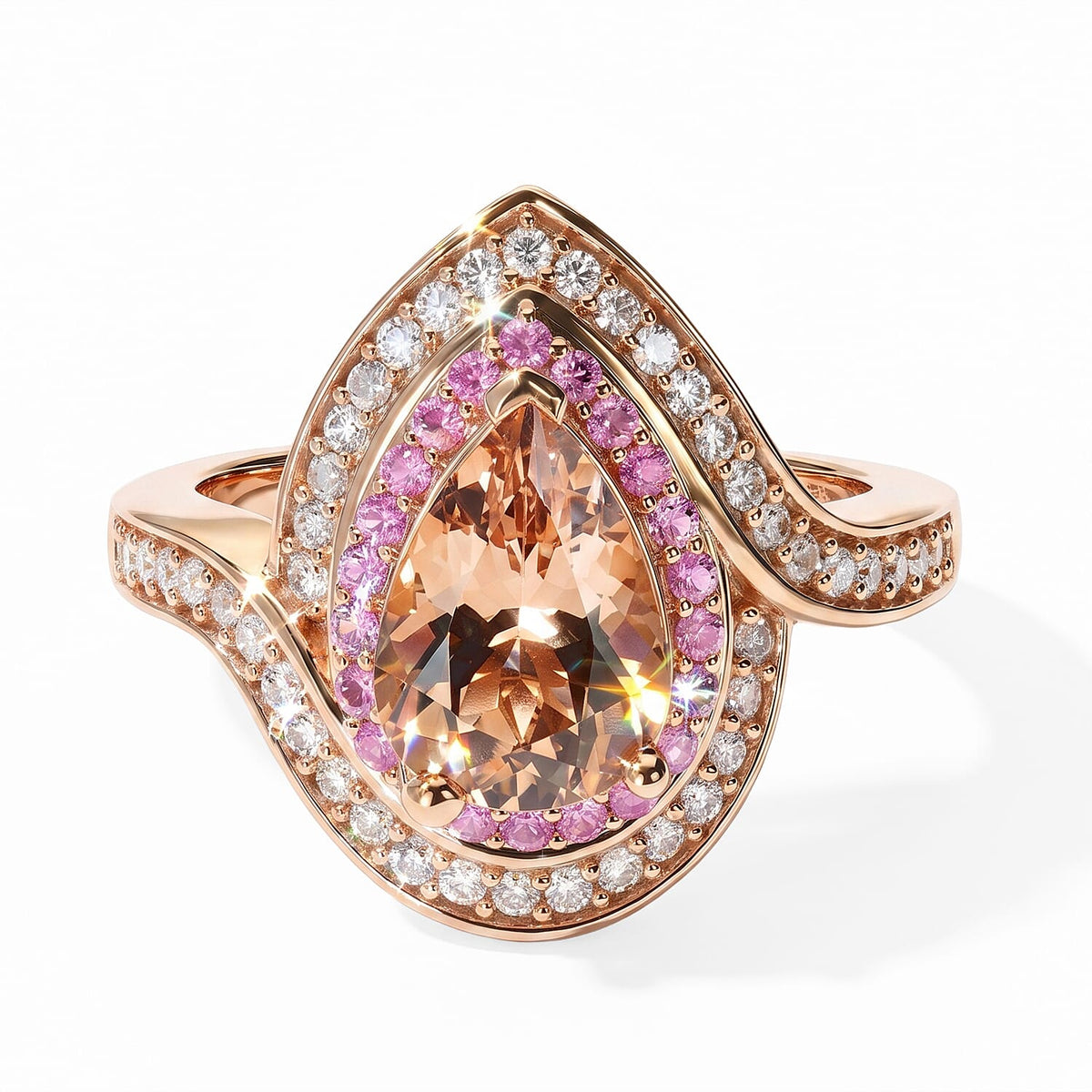 D''Joy Premium Marropino Morganite, Pink Sapphire and White Diamond 2.30 ctw Ring in 18K Vermeil Rose Gold Over Sterling Silver (Size 10.0)