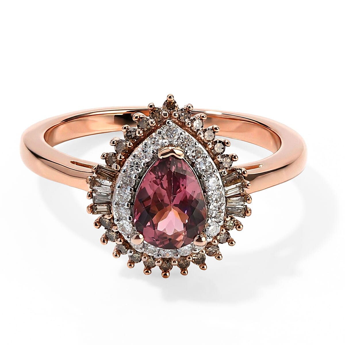 D''Joy Premium Pink Tourmaline and Multi Diamond 0.60 ctw Ring in 18K Vermeil Rose Gold Over Sterling Silver (Size 7.0)