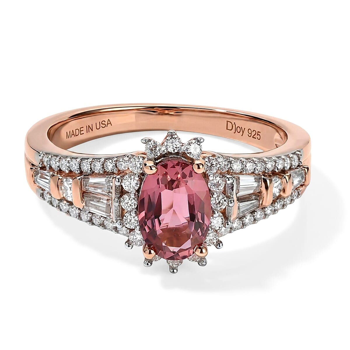 D''Joy Premium Pink Tourmaline and Moissanite 1.20 ctw Ring in 18K Vermeil Rose Gold Over Sterling Silver (Size 7.0)