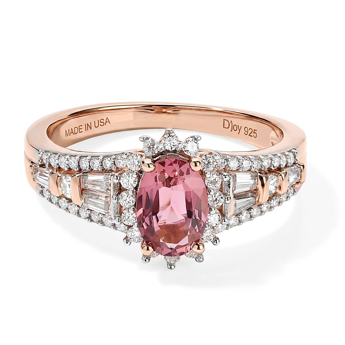 D''Joy Premium Pink Tourmaline and Moissanite 1.20 ctw Ring in 18K Vermeil Rose Gold Over Sterling Silver (Size 7.0)