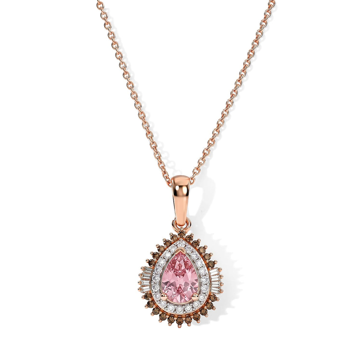 D''Joy Premium Pink Tourmaline and Multi Diamond 0.65 ctw Pendant without Chain in 18K Vermeil Rose Gold Over Sterling Silver