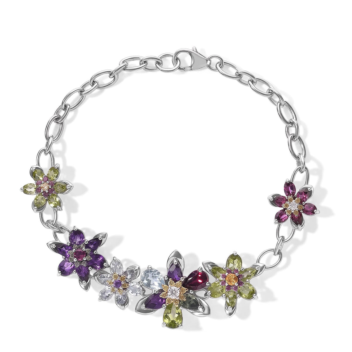 GP Multi Gemstone 11.80 ctw Bracelet in Rhodium Over Sterling Silver (7.25 In)
