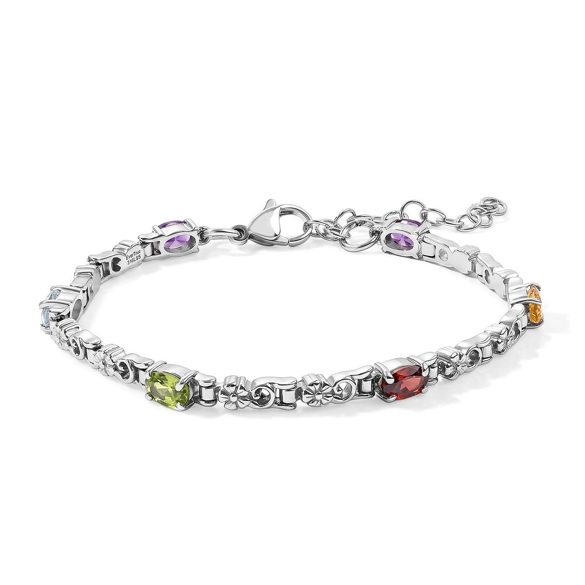 EverTrue African Amethyst 3.10 ctw Bracelet in Stainless Steel (6.50 In)
