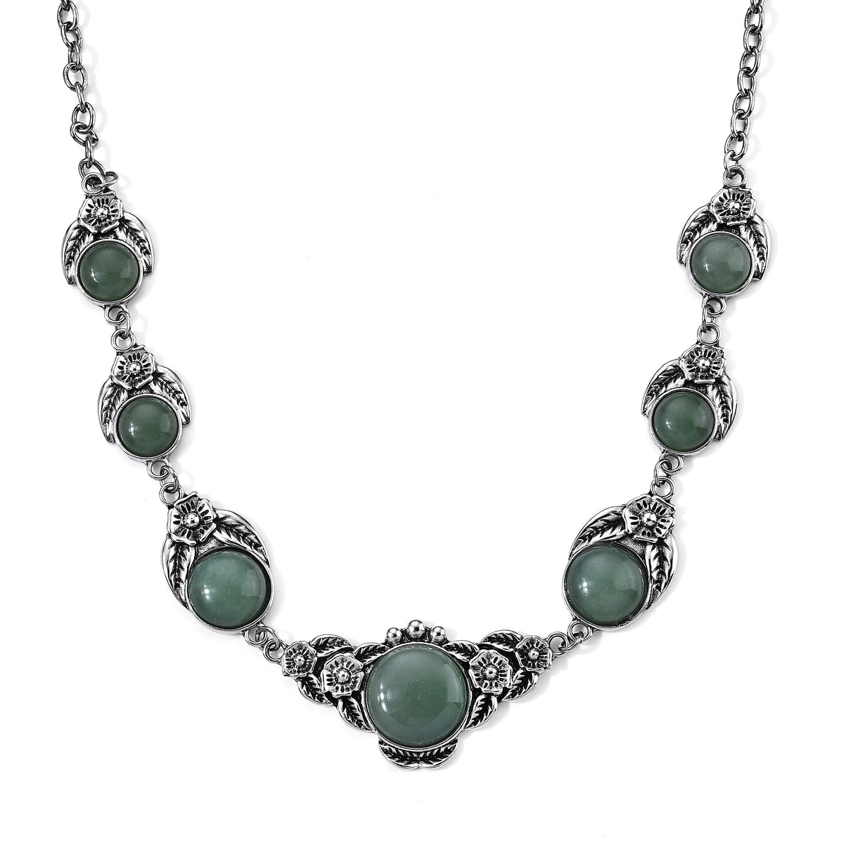 Green Aventurine 120.00 ctw Necklace in Silvertone 18-20 Inches