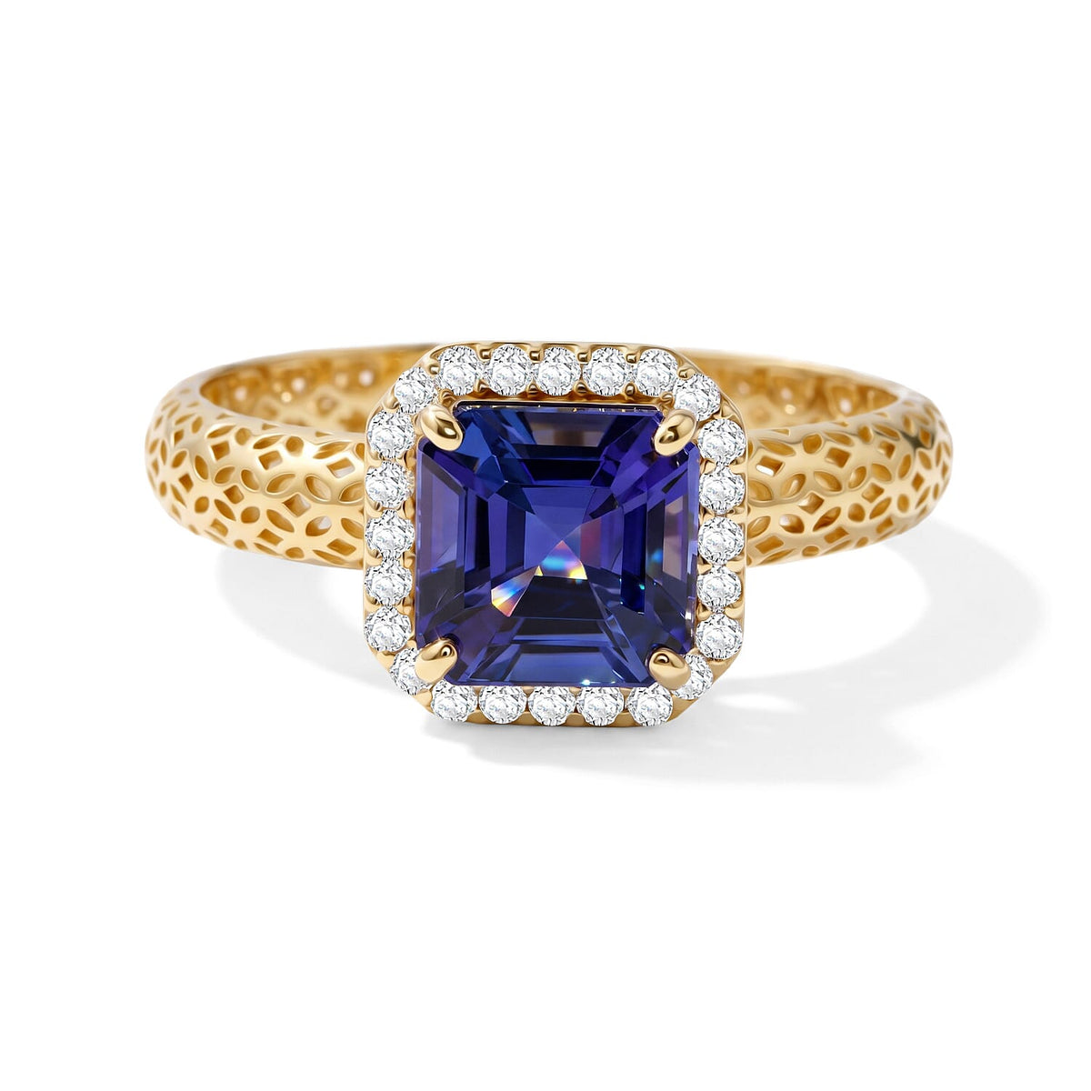 Mirage Collection Premium Asscher Cut Tanzanite and Diamond I2 1.75 ctw Ring in 10K Yellow Gold (Size 8.0)
