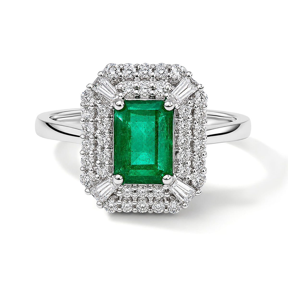 Certified and Appraised D''Joy Premium Kagem Zambian Emerald, Moissanite Ring in Rhodium Over Sterling Silver (Size 10.0) 1.50 ctw