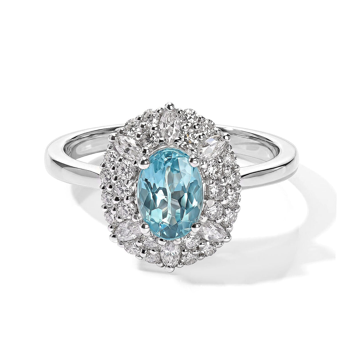 Certified and Appraised D''Joy Premium Betroka Blue Apatite, Moissanite Ring in Rhodium Over Sterling Silver (Size 9.5) 1.30 ctw