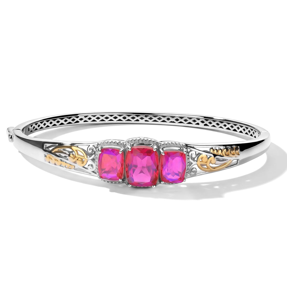 EverTrue Volcanic Triplet Quartz 9.10 ctw Bangle Bracelet in 18K YG Plated and Platinum Bond