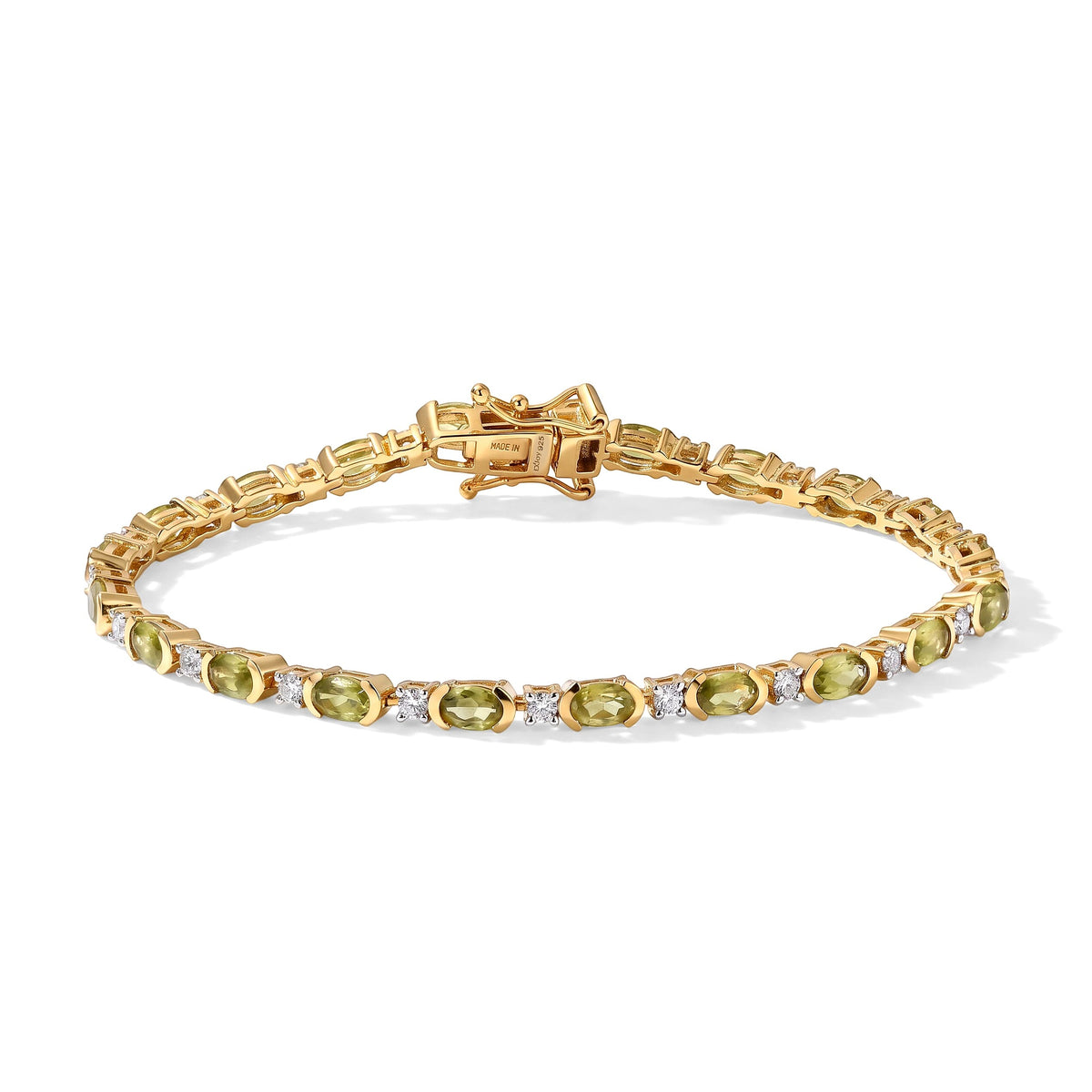 D''Joy Premium Green Sphene and Moissanite 6.10 ctw Bracelet in 18K Vermeil Yellow Gold Over Sterling Silver (7.25 In)