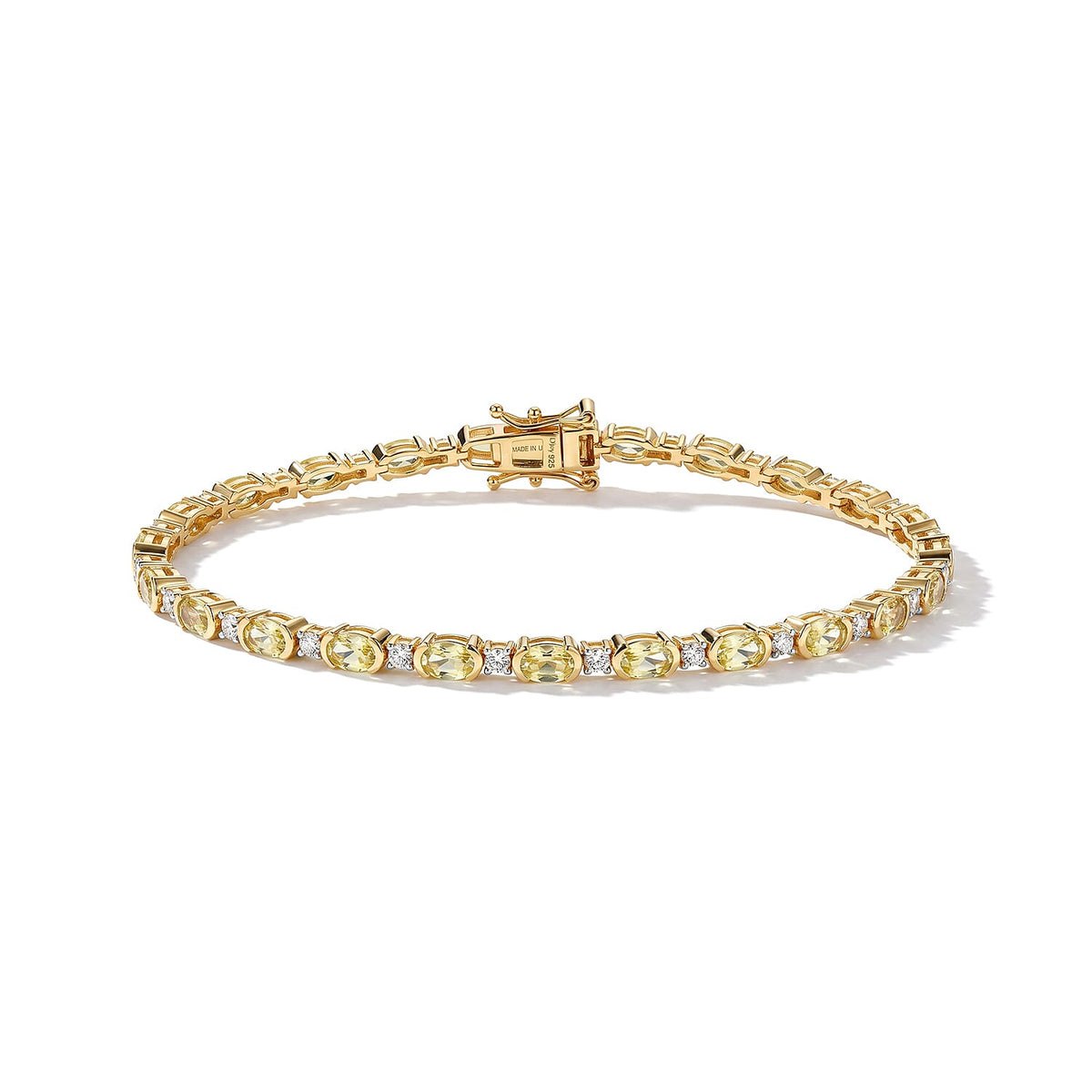 D''Joy Premium Green Sphene and Moissanite 6.10 ctw Bracelet in 18K Vermeil Yellow Gold Over Sterling Silver (7.25 In)