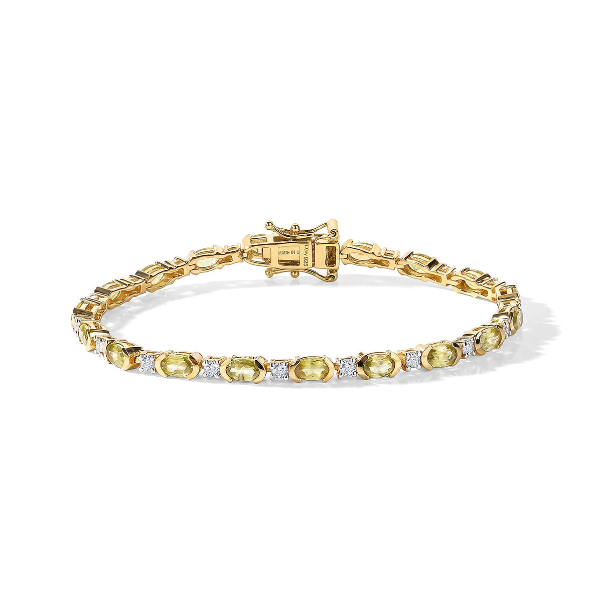 D''Joy Premium Green Sphene and Moissanite 6.10 ctw Bracelet in 18K Vermeil Yellow Gold Over Sterling Silver (7.25 In)