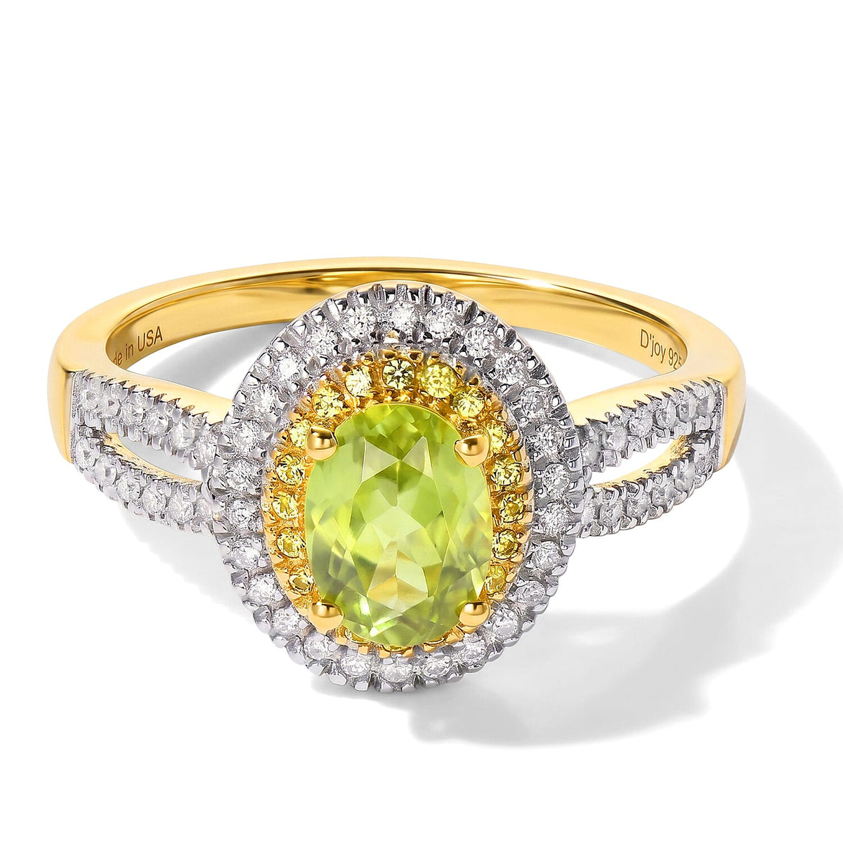 D''Joy Premium Green Sphene and Multi Gemstone 1.60 ctw Ring in 18K Vermeil Yellow Gold Over Sterling Silver (Size 7.0)