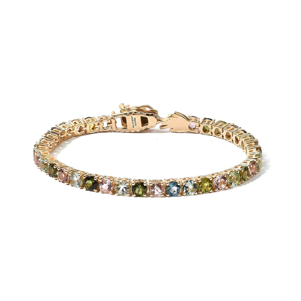 D'Joy Premium Multi-Tourmaline 9.80 ctw Tennis Bracelet in 18K Vermeil Yellow Gold Over Sterling Silver 6.50 In