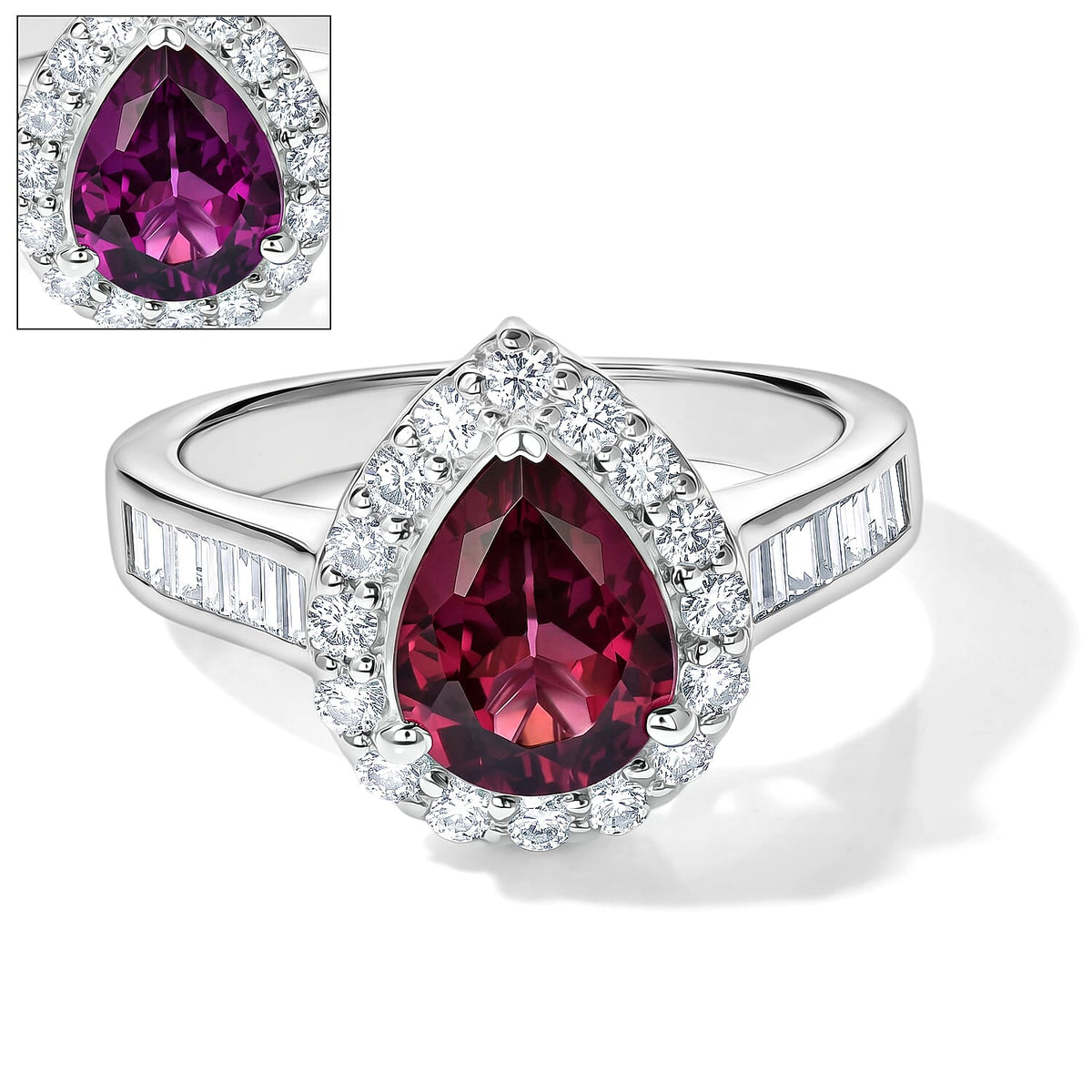 D''Joy Premium Usambara Color Change Garnet, Moissanite Ring in Rhodium Over Sterling Silver (Size 10.0) 2.70 ctw