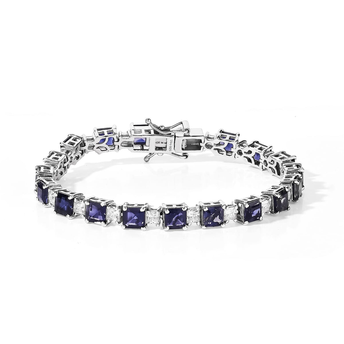 D''Joy Premium Asscher Cut Red Citrine and Moissanite 16.25 ctw Bracelet in Rhodium Over Sterling Silver (7.25 In)