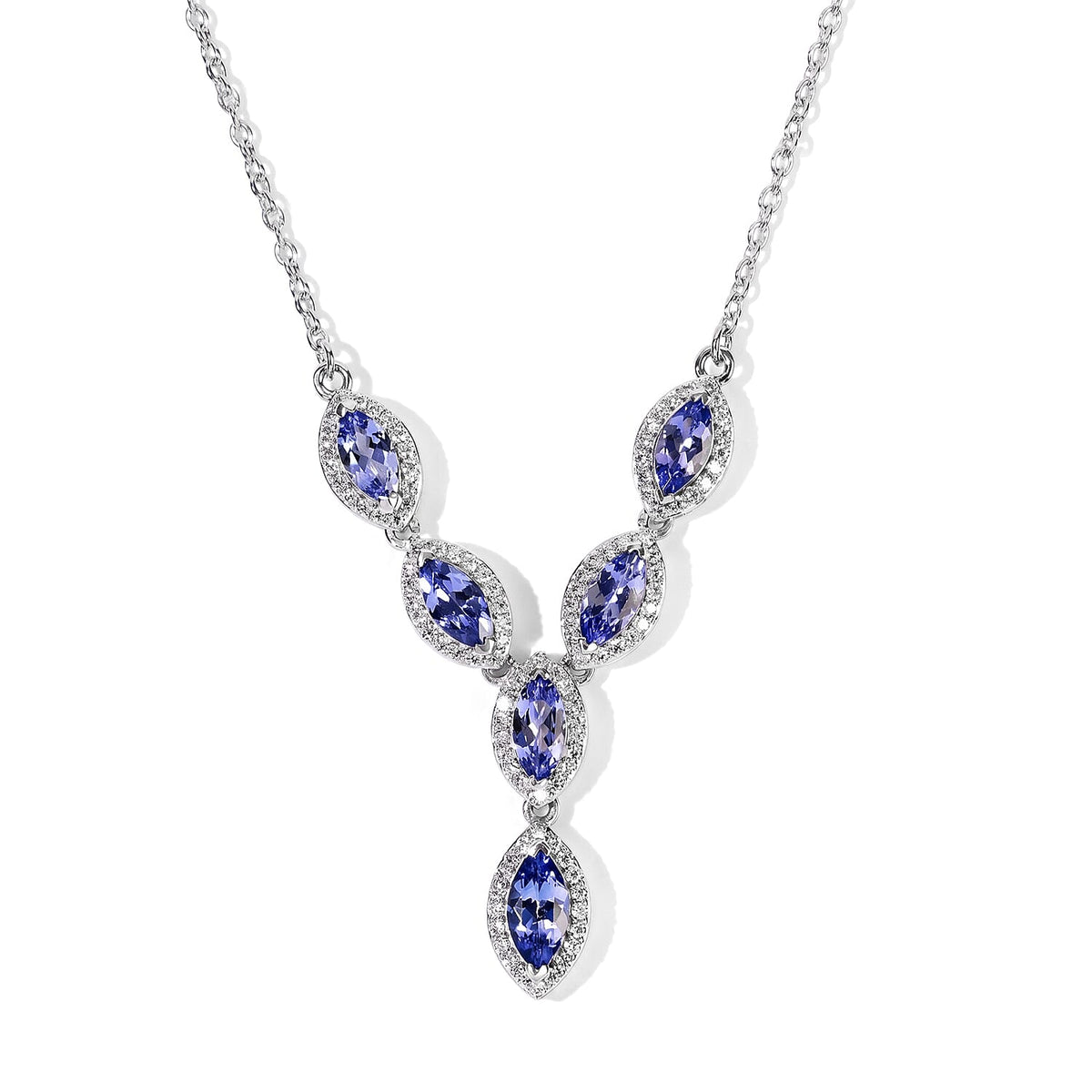 D''Joy Tanzanite and Moissanite 2.90 ctw Necklace in Rhodium Over Sterling Silver 18 Inches