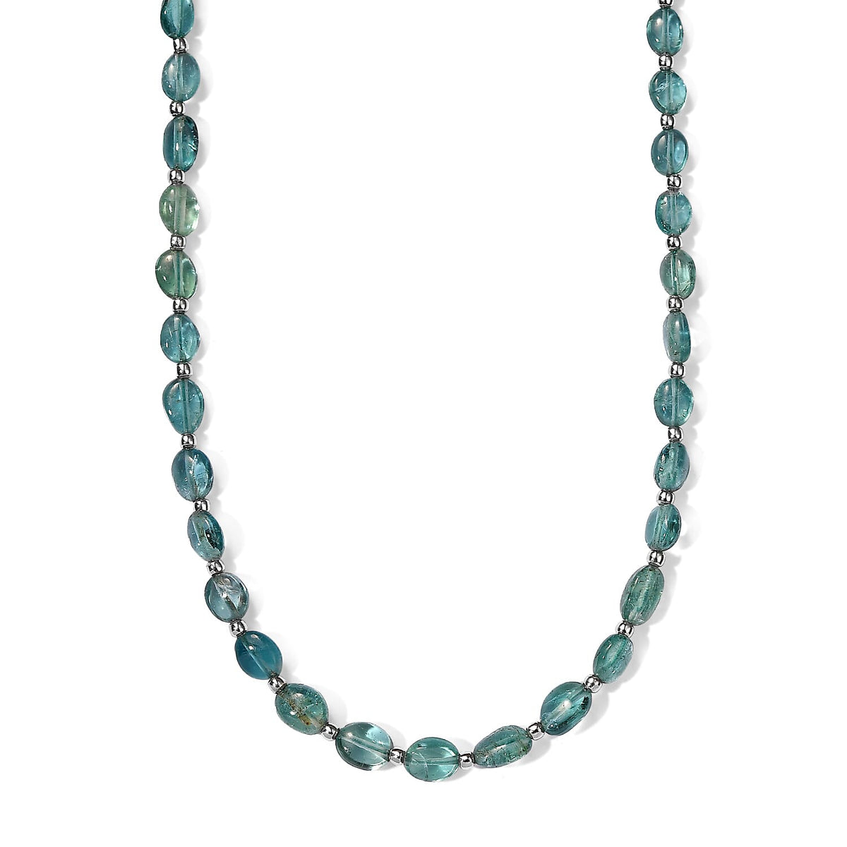 Luxoro 10K White Gold AAAA Mint Tourmaline Beads Necklace (Size - 18) , Gold Wt. 2.5 g 30.00 ctw