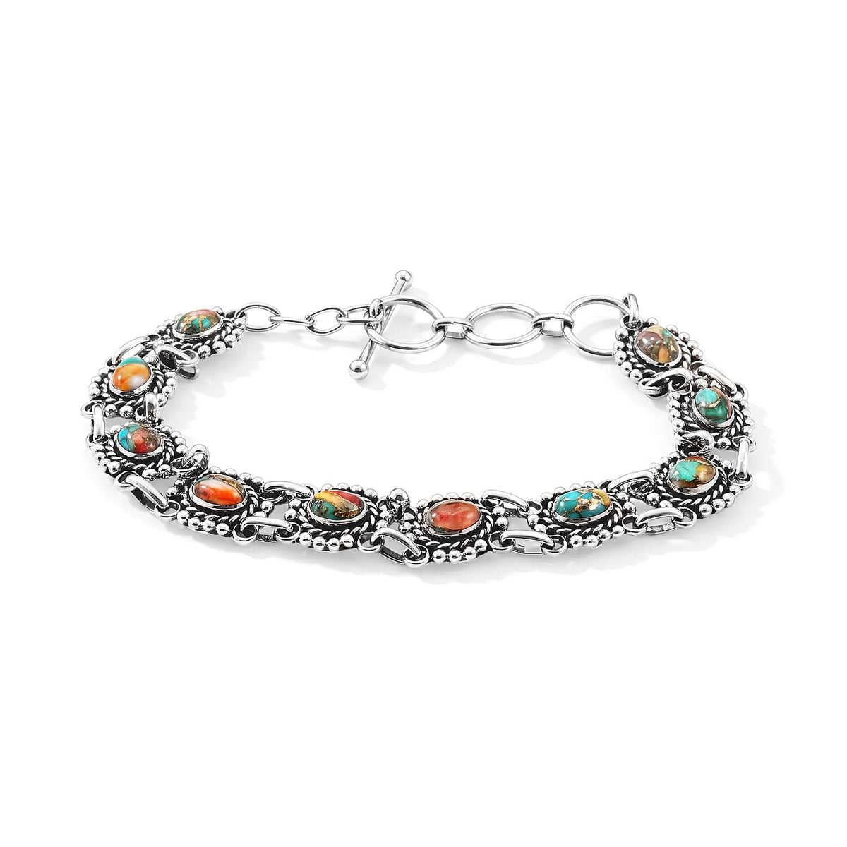 Santa Fe Style Multi Gemstone Bracelet in Sterling Silver (7.0-8.0In) 2.00 ctw
