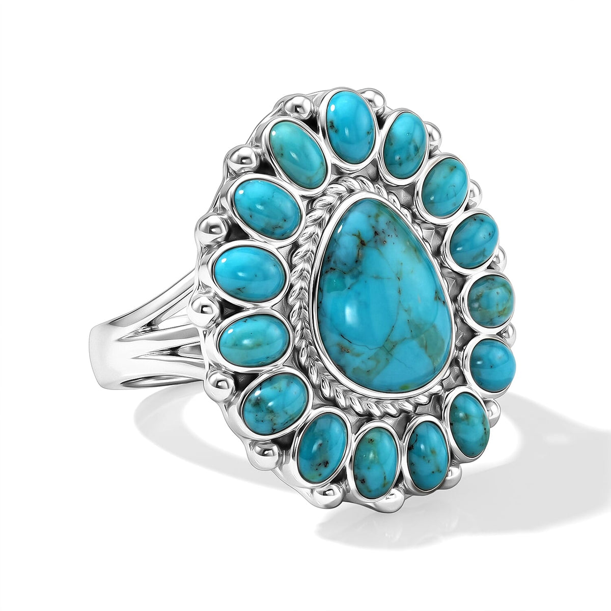 Santa Fe Style Kingman Turquoise Ring in Sterling Silver (Size 10.0) 0.90 ctw