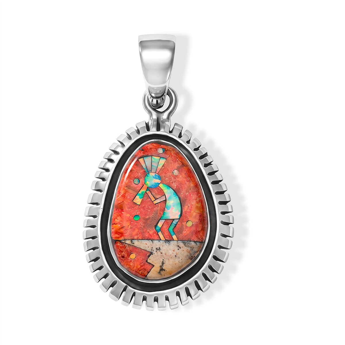 Coral,Lab Created Fire Opal , Jasper Pendant Sterling Silver 12.00 ctw