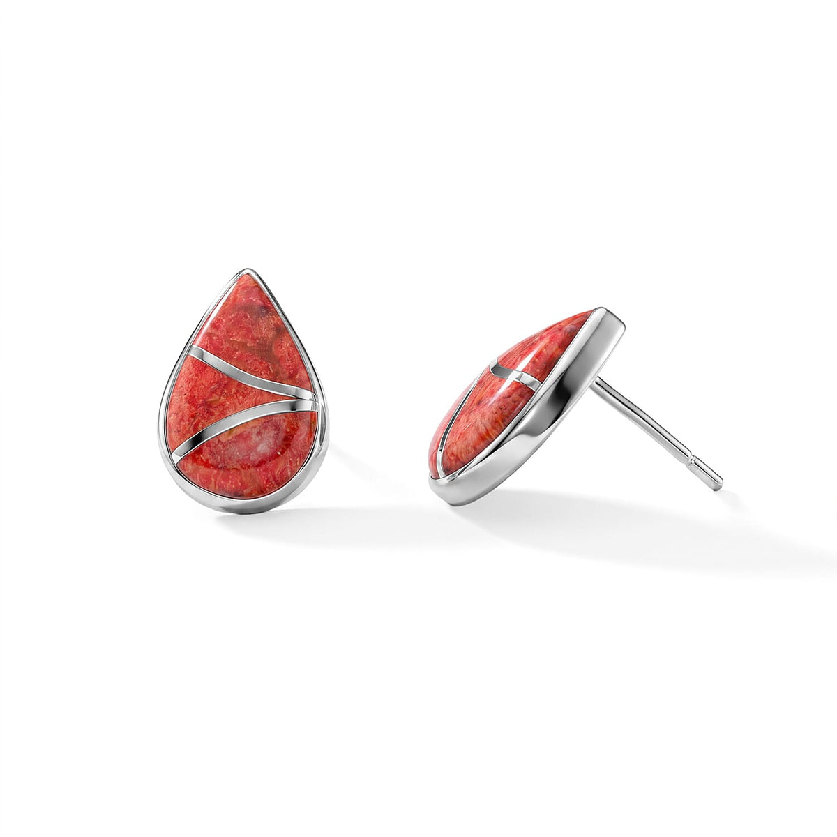 Santa Fe Style Spiny Turquoise Teardrop Studs Earrings in Sterling Silver 1.55 ctw