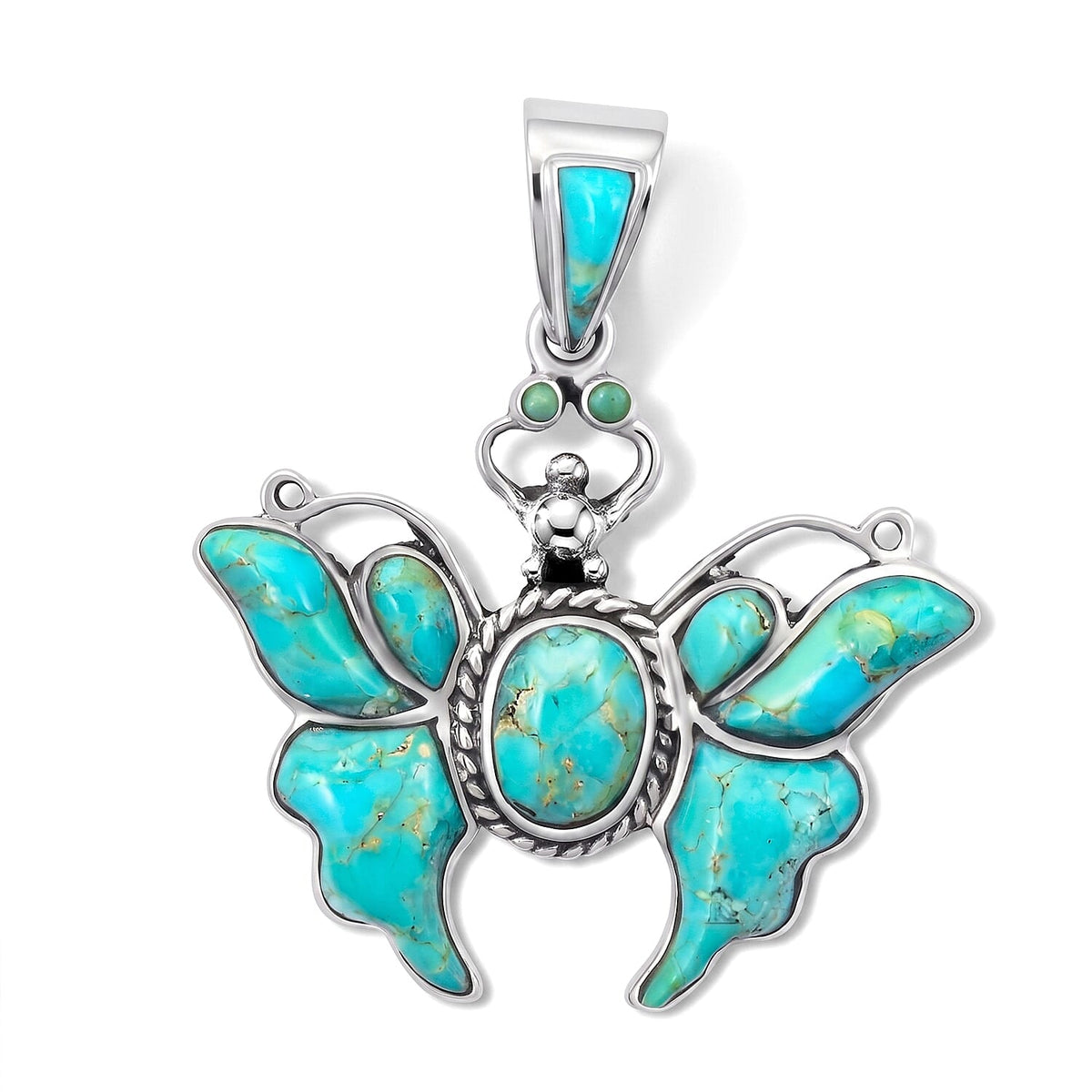 Santa Fe Style Spiny Turquoise Butterfly Pendant without Chain in Sterling Silver 0.60 ctw