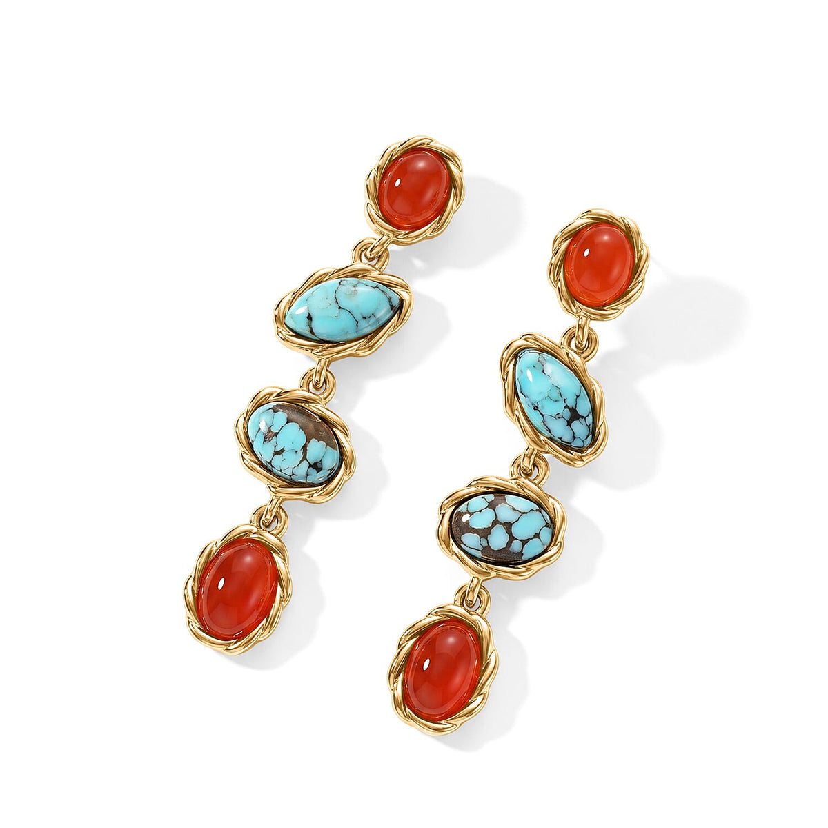 D''Joy Blue Moon Turquoise, Carnelian Earrings in 18K Vermeil YG Over Sterling Silver 3.50 ctw