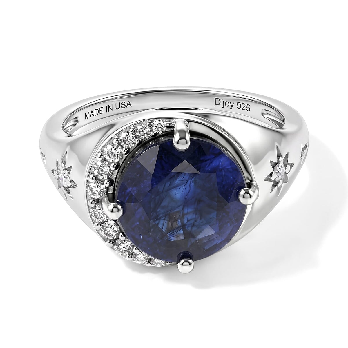 D''Joy Premium Masoala Sapphire (D), Moissanite Solitaire Ring in Rhodium Over Sterling Silver (Size 10.0) 6.10 ctw