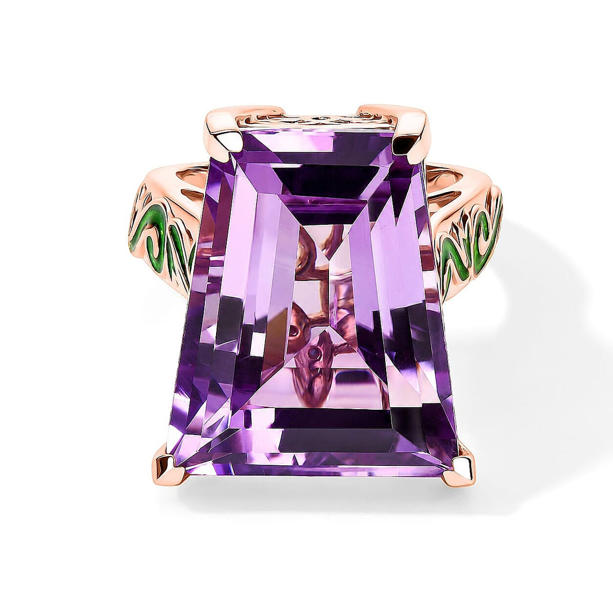 GP Premium Rose De France Amethyst Ring in 18K Vermeil RG Over Sterling Silver (Size 10.0) 27.90 ctw