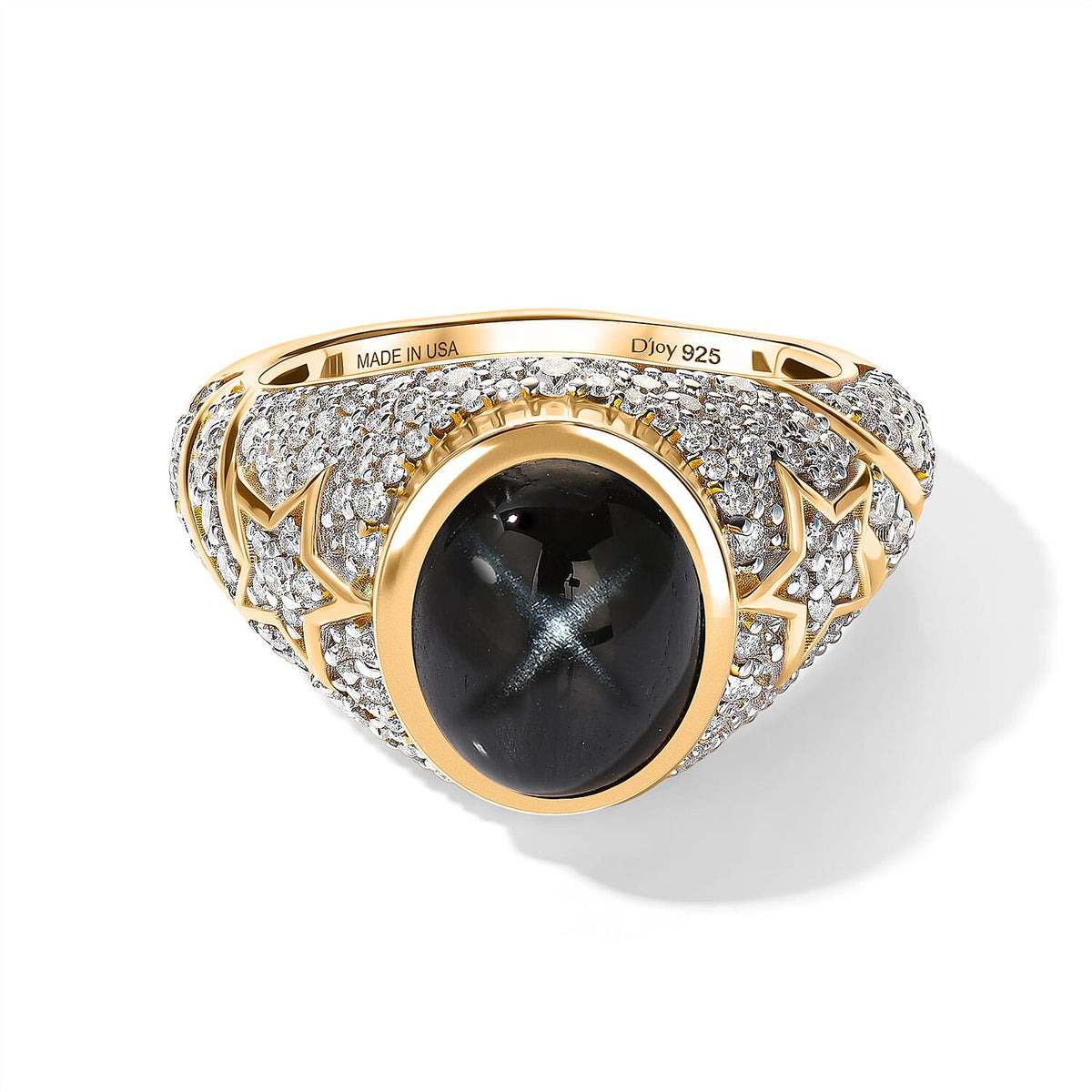 D'Joy Black Star Diopside, Moissanite Ring in 18K Vermeil YG Over Sterling Silver (Size 10.0) 6.15 ctw